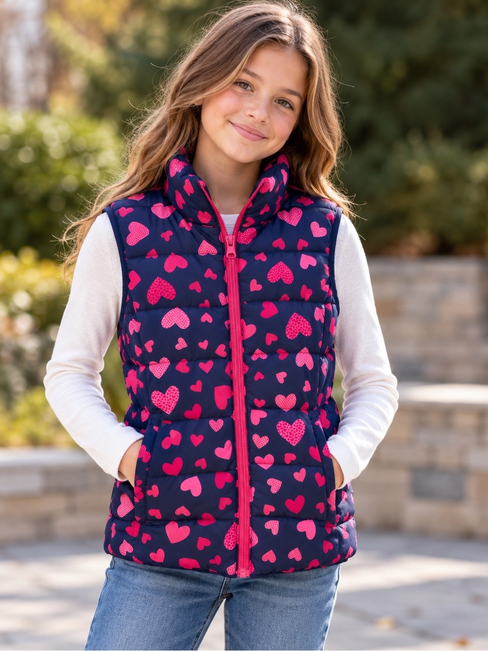 Mountain Warehouse Navy Pink Heart Puffer Vest Girls 11–12
